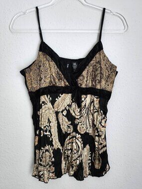 VTG MIX IT Y2K 90s Babydoll Camisole Velvet Trim Bow Paisley Print Petite L